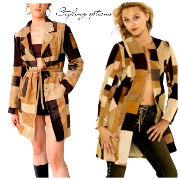 Studio C Retro Patchwork Leather Collared Longsleeve Button Front Jacket… - Picture 5 of 17